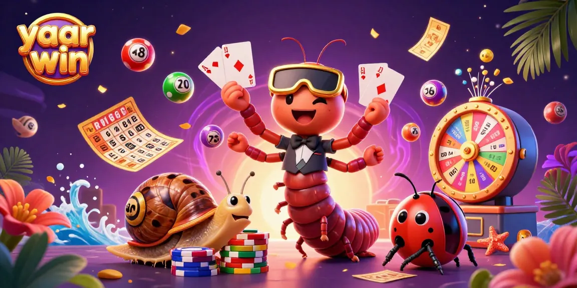 Experience yaar win with a lively casino scene featuring a millipede dealer, snail high-roller, and lottery elements.