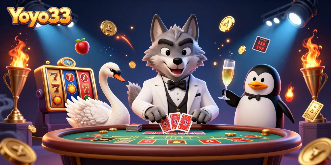 Experience Yoyo33 with a vibrant 3D casino scene, showcasing exciting slot games and rich characters.