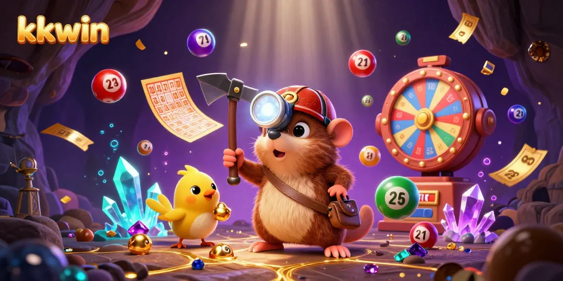 Engage with kkwin's thrilling gaming experience as a treasure hunter uncovers gems amidst a vibrant casino scene.
