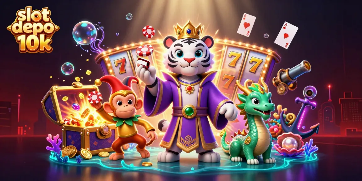 Experience exciting gameplay with slot depo 10k, as vibrant characters juggle in a captivating casino scene.