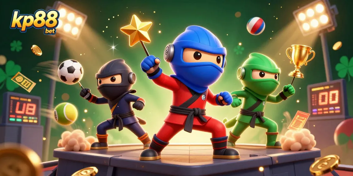 Engage in exciting gameplay with kp88 bet while the ninja chameleons celebrate victories with dynamic sports elements.