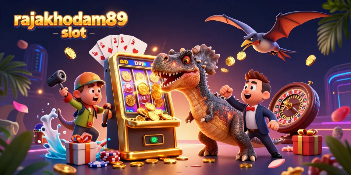 Mesin slot rajakhodam89 slot yang menghasilkan koin jackpot dalam ilustrasi kasino yang dinamis.
