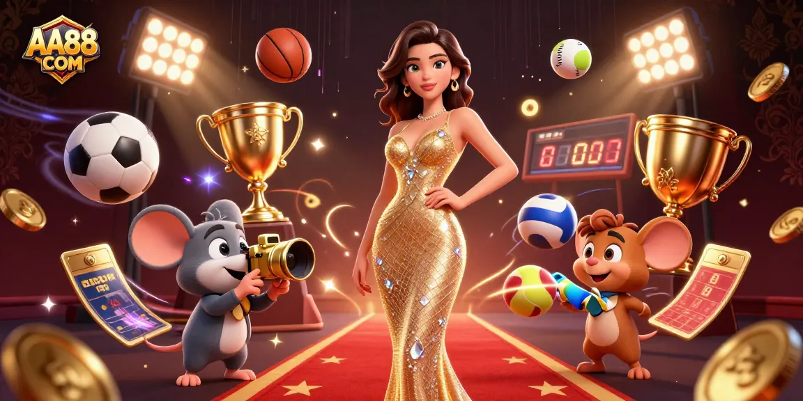 Engage with thrilling sports betting at AA88 COM featuring vibrant 3D casino art and electric atmosphere.