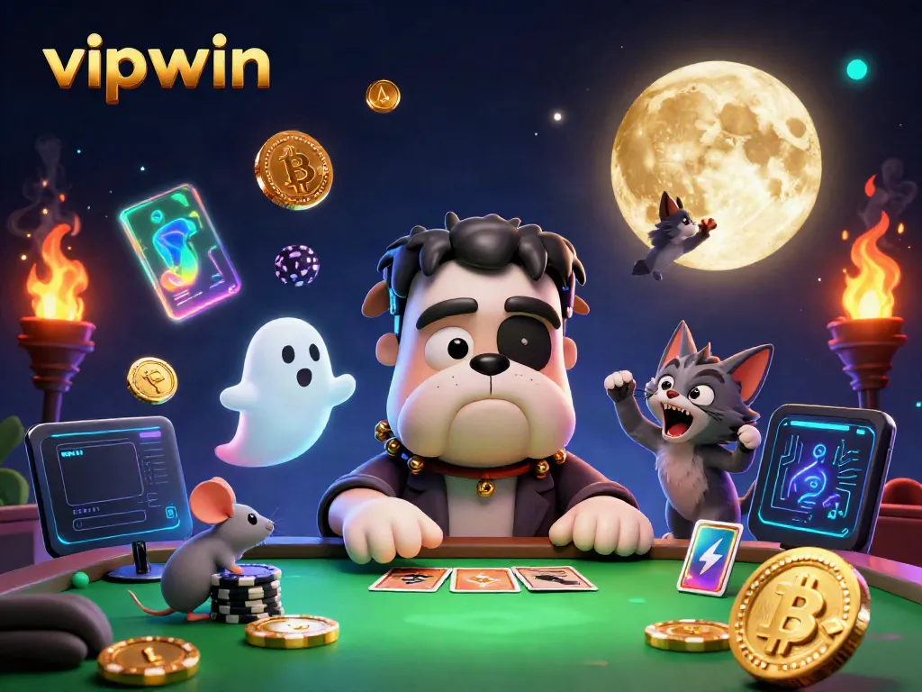Engage with the thrilling world of vipwwin as a fun 3D cartoon illustration captures a spooky casino scene.