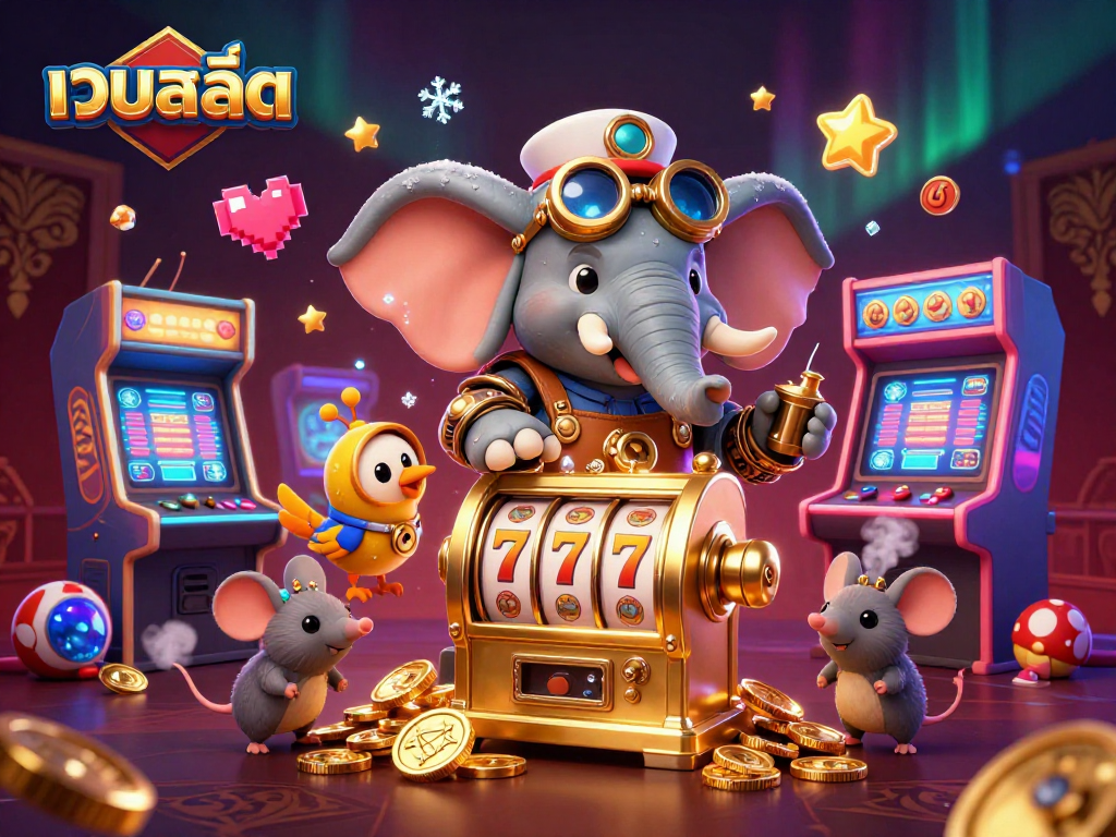 Play high-stakes เว็บสล็อต and discover golden jackpots in this vivid 3D illustration