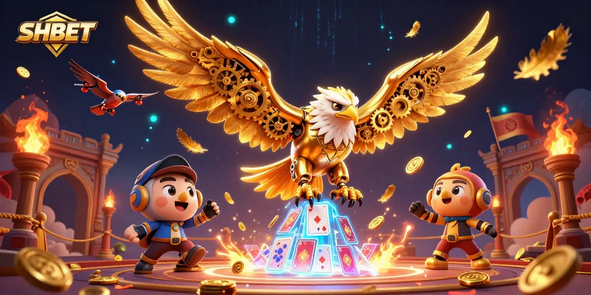 SHBET players watch the golden eagle as it flies through a dazzling display of holographic cards.