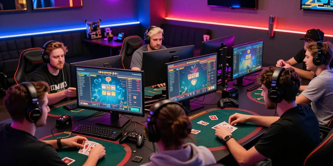 Exciting scene of players enjoying game bài đổi thưởng at home with colorful screens and gaming gear.