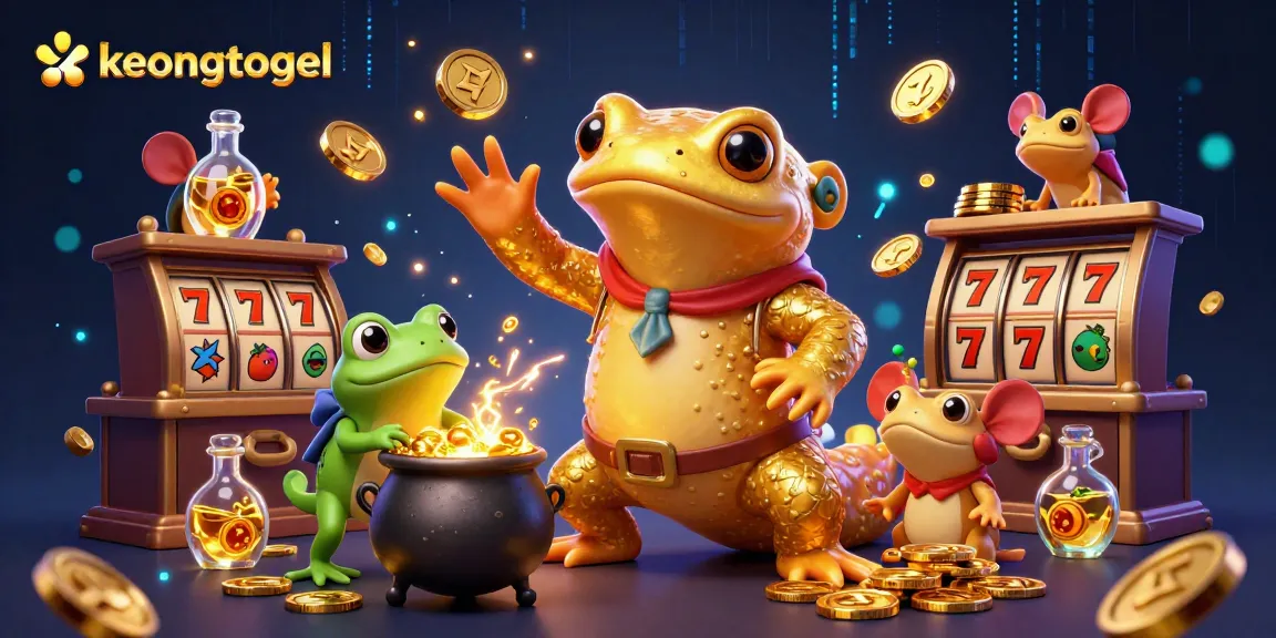 Engage with keongtogel's winning strategies featuring a golden alchemist and vibrant slot symbols.