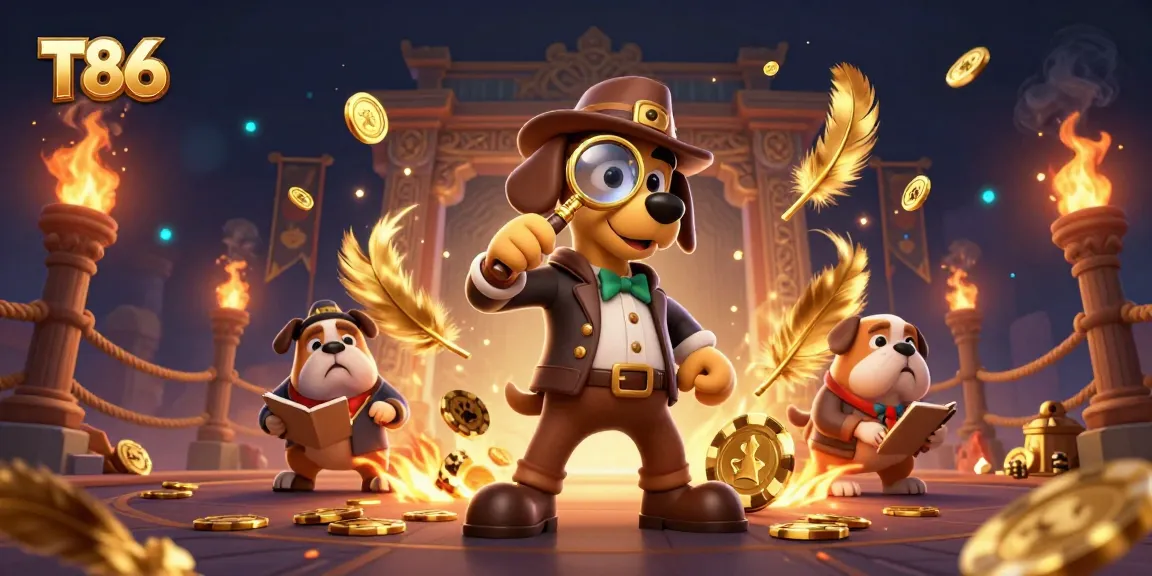 T86 gamblers discover hidden wins surrounded by vibrant casino elements and treasure clues.