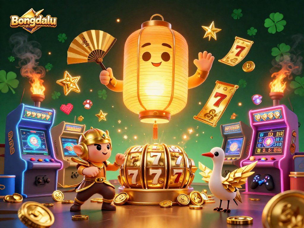 Bongdalu's vibrant night market casino illuminates the scene with a giant golden lantern spirit and gaming elements.