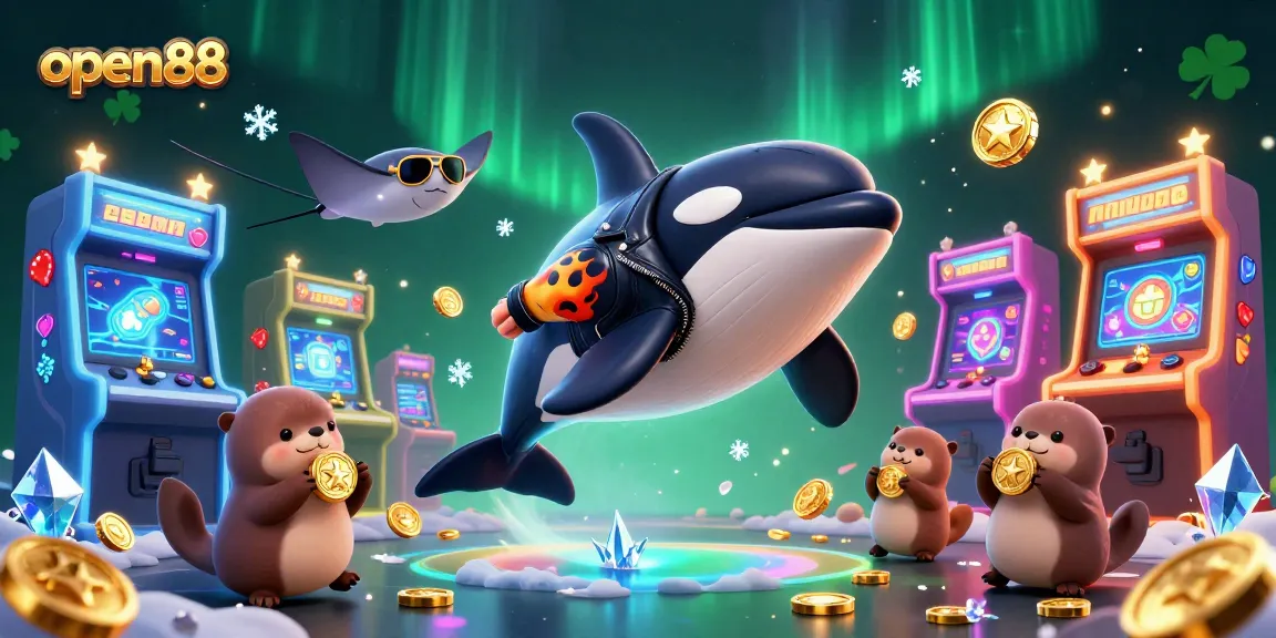 Engage with open88's casino excitement as characters collect coins in a dynamic gaming scene.