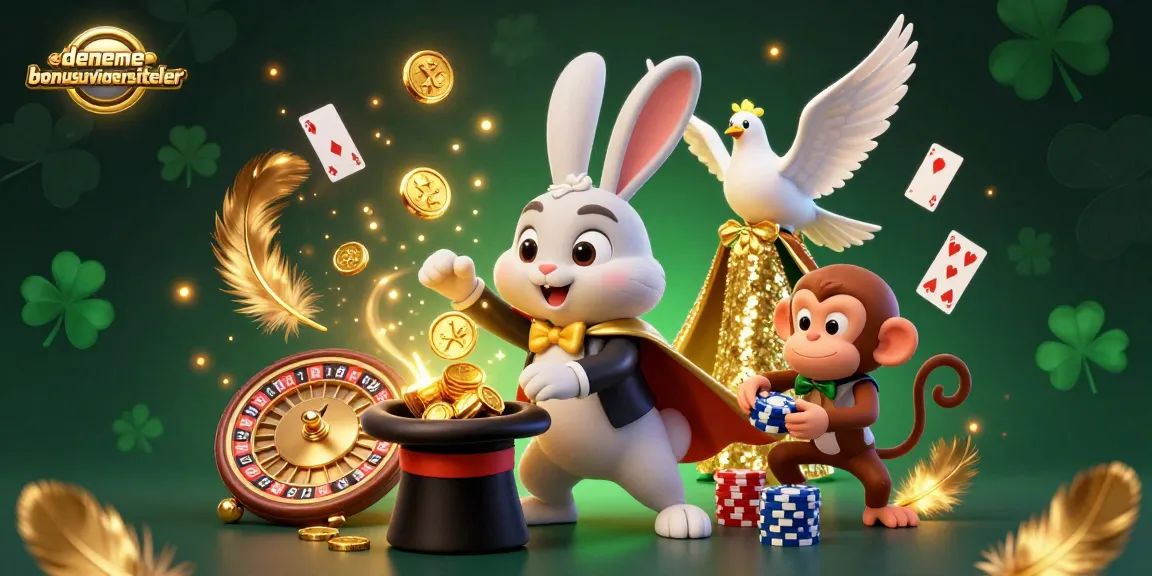 Experience the excitement of denemebonusuverensiteler with magic, coins, and poker chips in an engaging casino scene.