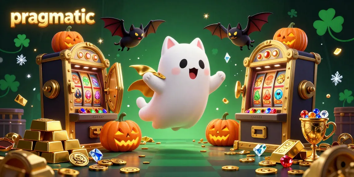 Engage with pragmatic gameplay through a vibrant haunted casino scene filled with treasures and playful characters.