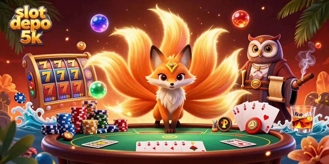 Spin the reels in this vibrant slot depo 5k scene featuring colorful characters and dynamic gaming elements.