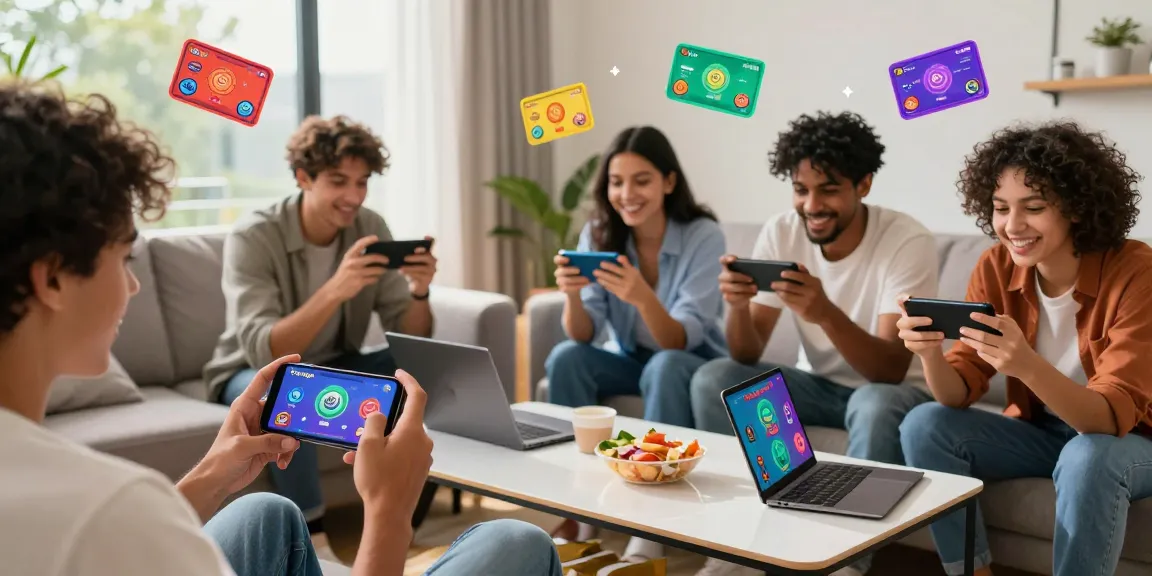 Participants enjoying the Tiranga Game on mobile devices in a cozy living room, showcasing vibrant gaming graphics and excitement.