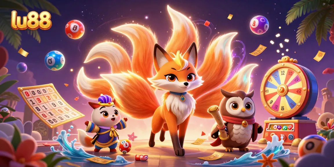 Experience the excitement of lu88 with a vibrant 3D illustration of colorful lottery balls and magical elements.
