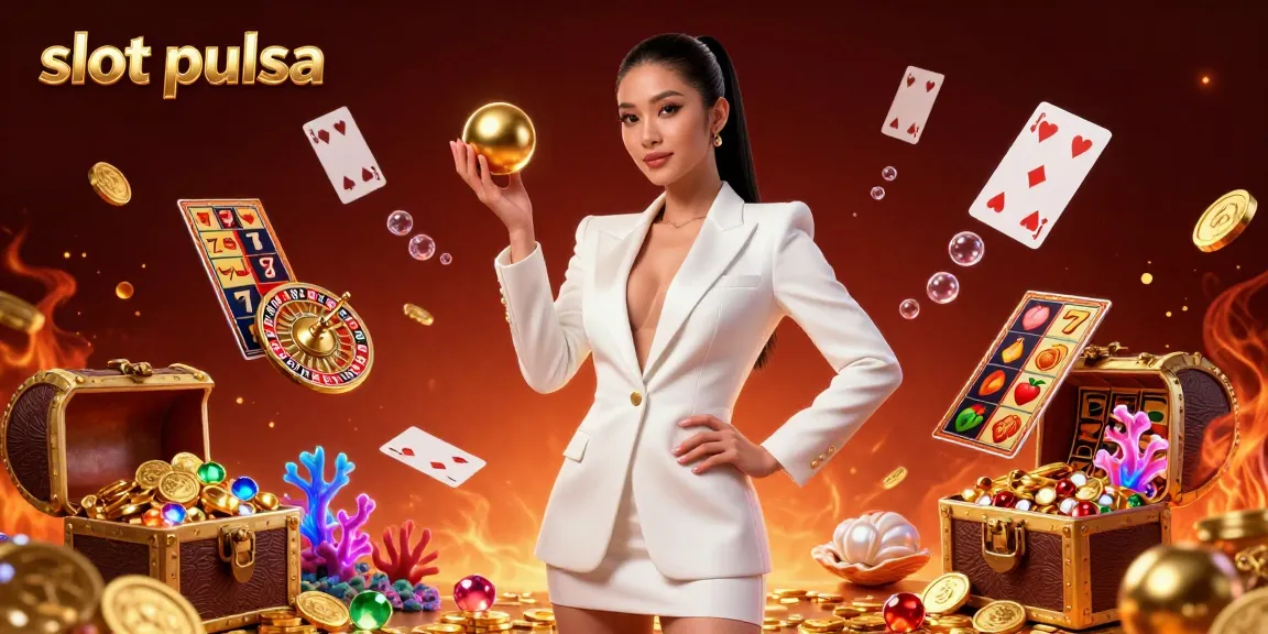 Engage in thrilling slot pulsa adventures with an ultra-detailed 3D casino scene featuring vibrant elements and a confident player.