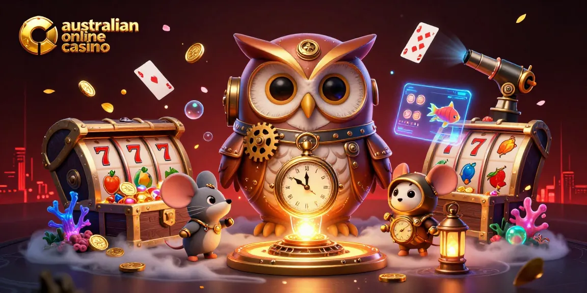Experience slots excitement at this vibrant australian online casino illustration with dynamic elements.
