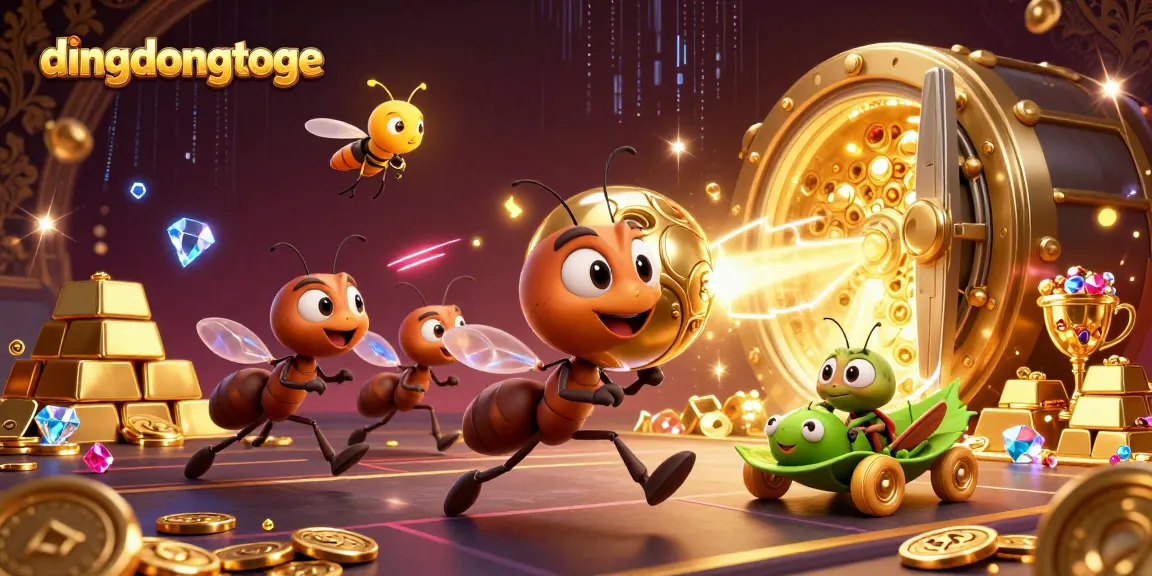 Experience dynamic gambling antics as dingdongtoge features a heist scene with playful ants and vibrant treasures.