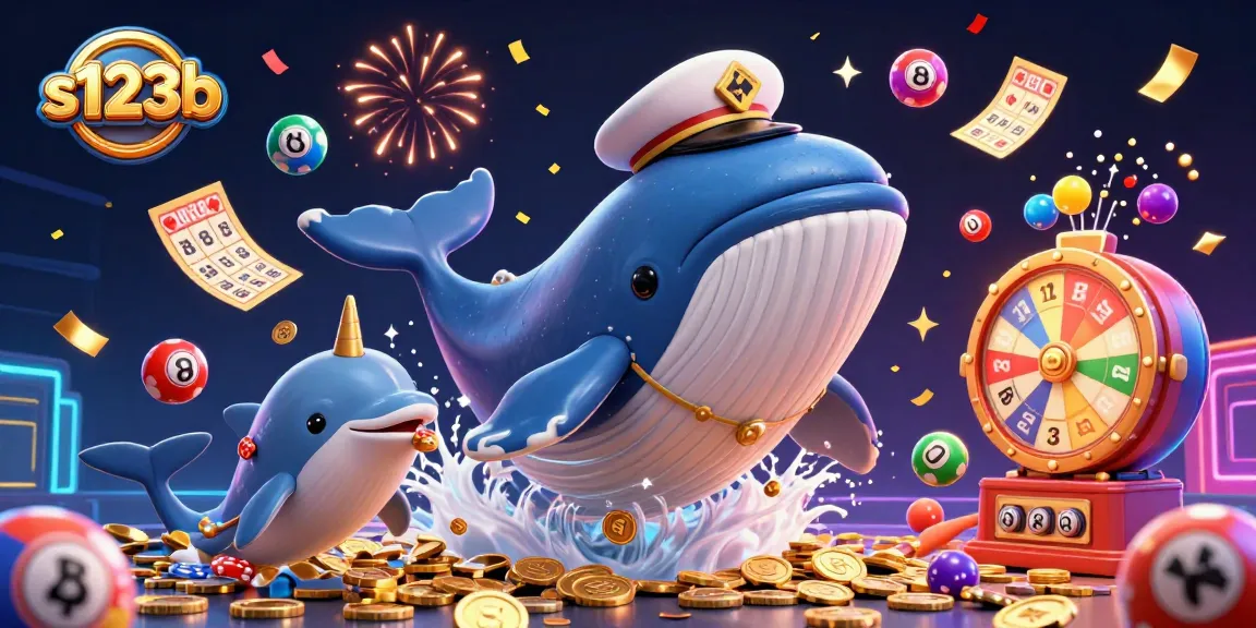 Experience the excitement of s123b casino with a whale and colorful lottery elements in a vibrant scene.