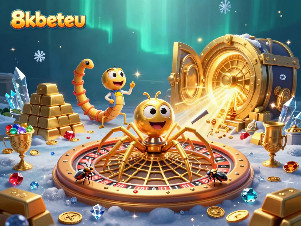 Experience thrilling bets with 8kbeteu in a vibrant casino scene featuring a golden spider and dynamic elements.
