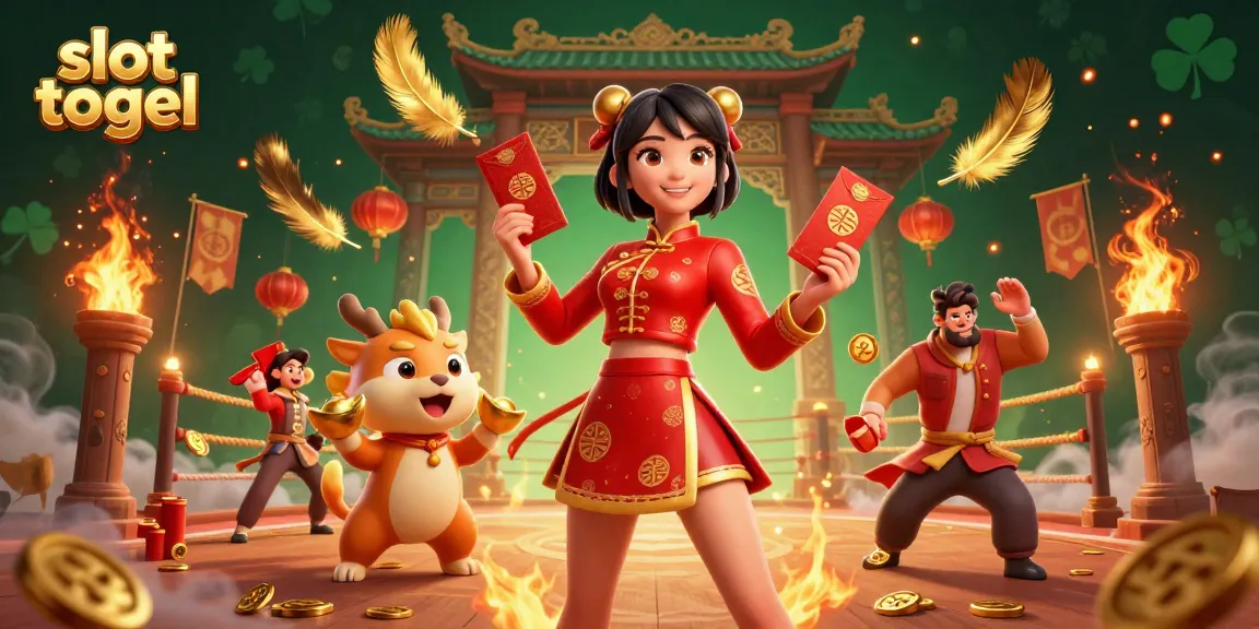 Experience the thrill of slot togel with vibrant characters and rich casino elements in this dynamic 3D illustration.