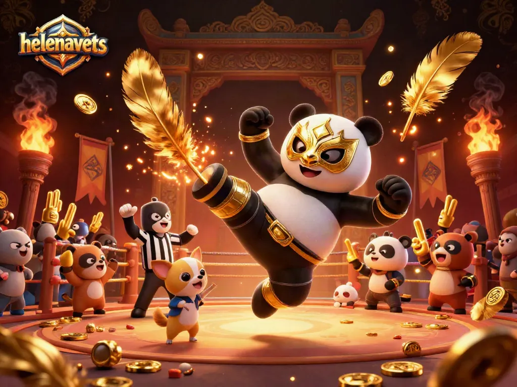 helenavets showcases a thrilling panda wrestling scene with vibrant gambling elements and energy