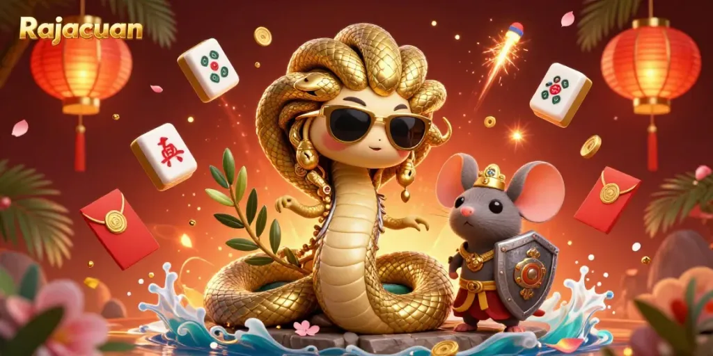 Experience thrilling gameplay at Rajacuan, featuring vibrant casino characters and dynamic game elements.