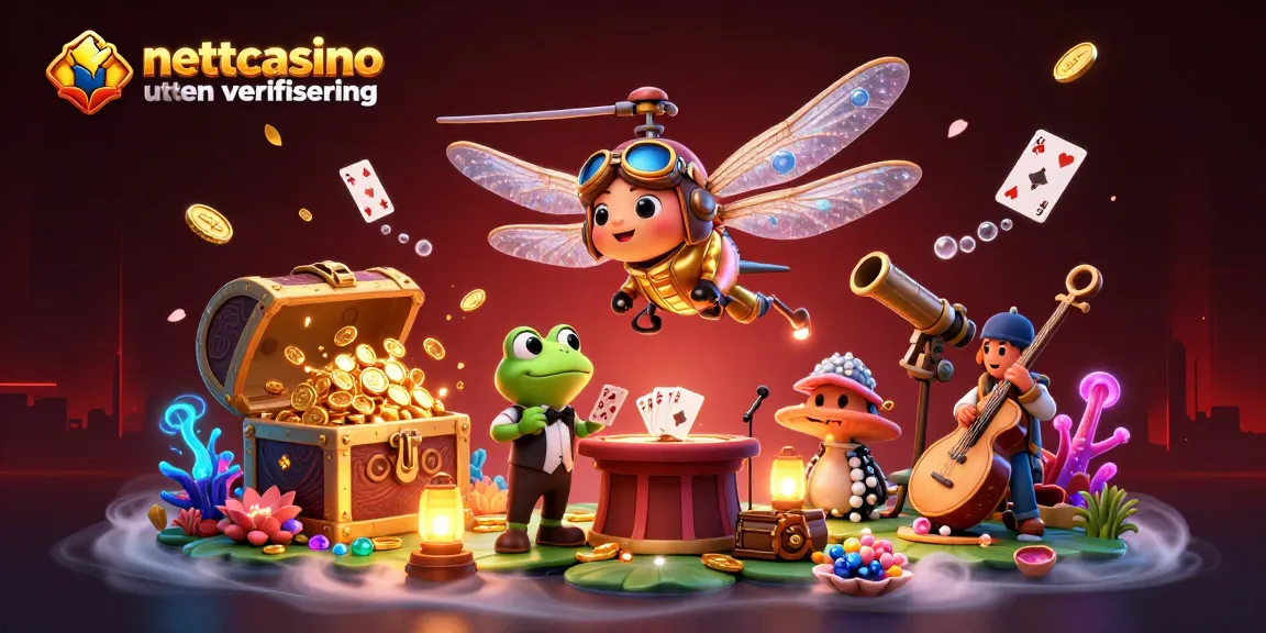 Nettcasino uten verifisering: Engasjerende 3D-scene med karakterer som spiller kort og underholder på et casino
