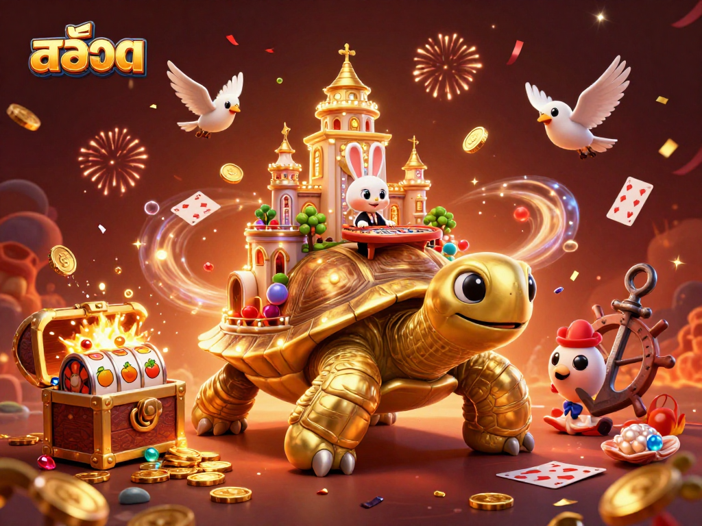 Win big with สล็อต in this vibrant 3D illustration featuring a playful casino scene.
