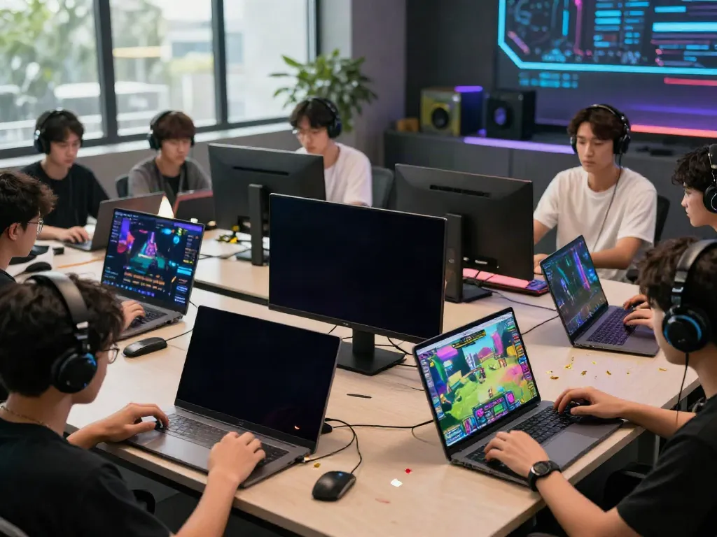 Exciting QQMacan online gaming scene with diverse players engaging on various devices.