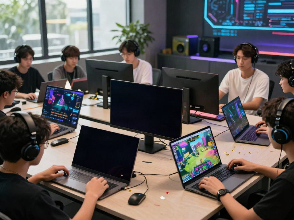 Exciting QQMacan online gaming scene with diverse players engaging on various devices.