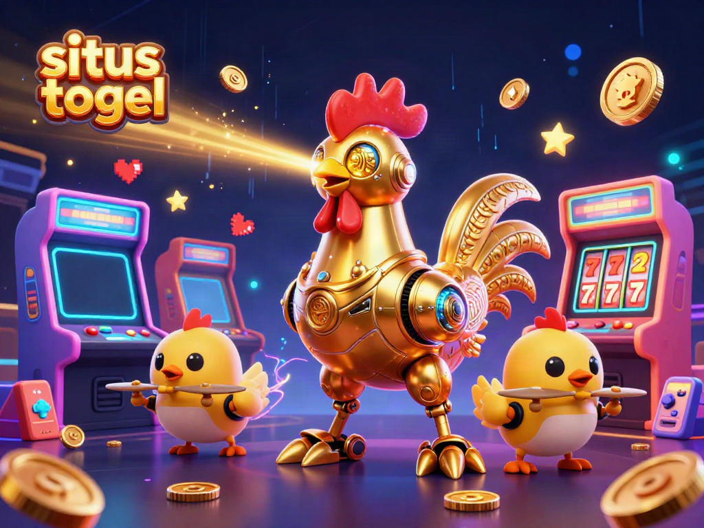 Experience the excitement of situs togel with vibrant 3D characters and casino elements in this dynamic illustration.