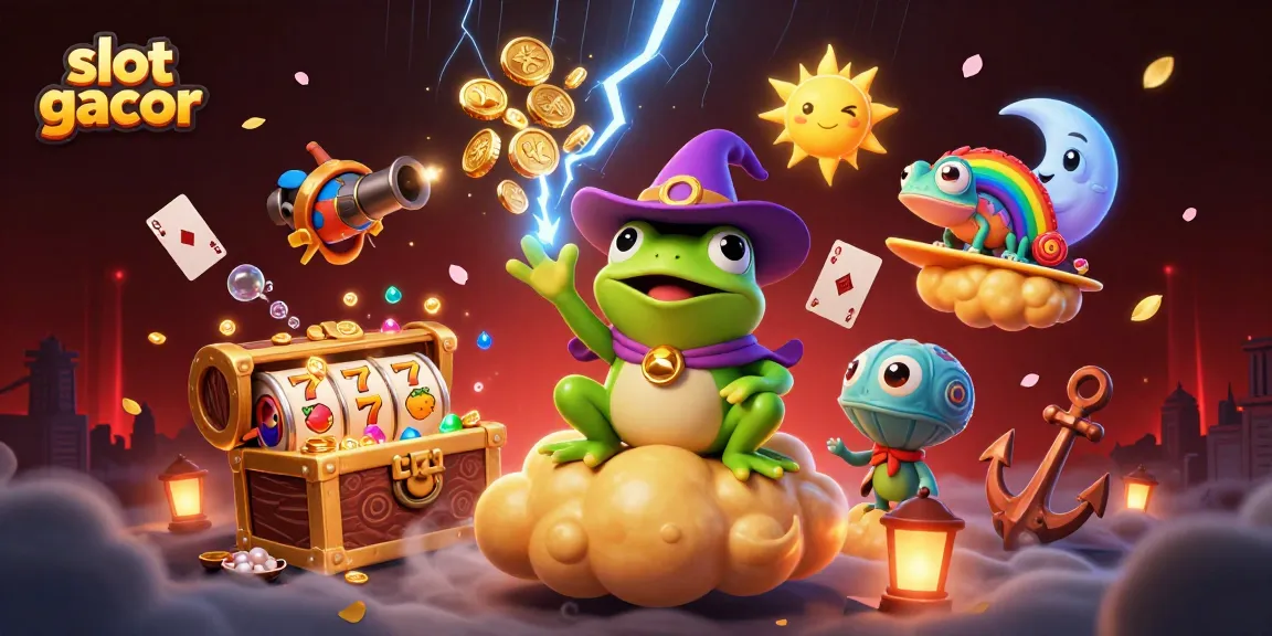 Spin to win at slot gacor with a vibrant, magical gaming scene full of treasures.