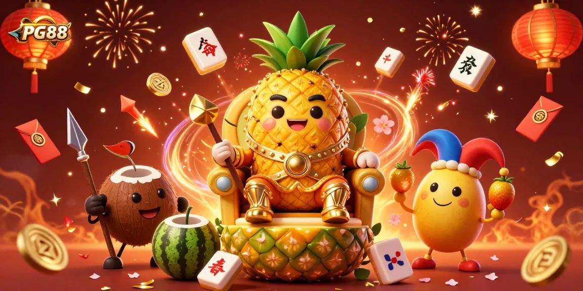 Experience PG88's vibrant casino world with a golden pineapple king and lively game elements.