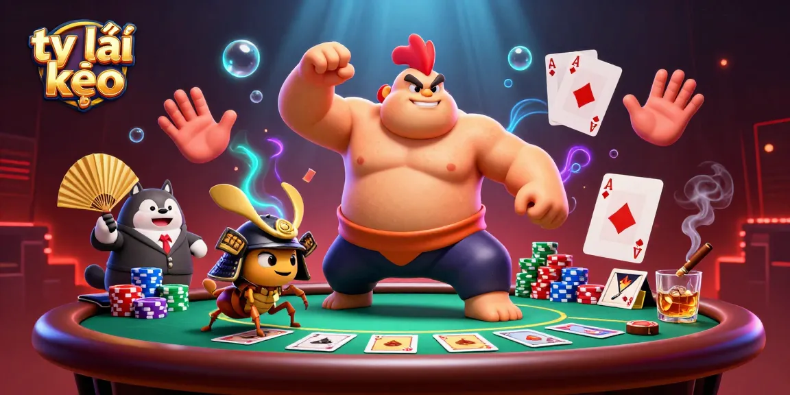 Engage with tỷ lệ kèo in an exciting poker scene featuring vibrant 3D cartoon characters and rich game elements.
