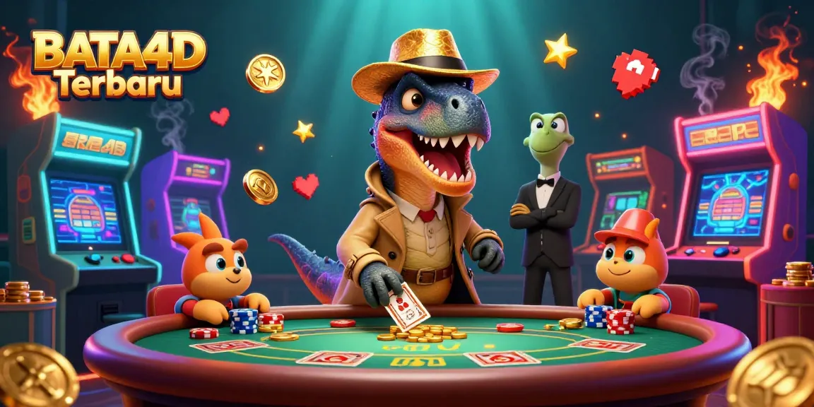 BATA4D Terbaru menampilkan velociraptor berjudi di meja blackjack sambil menghindari perhatian, dengan detail permainan yang kaya.