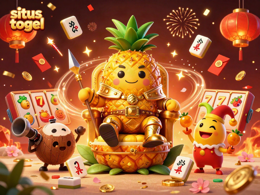 Win big with situs togel in a vibrant beach casino scene filled with festive decorations and characters.