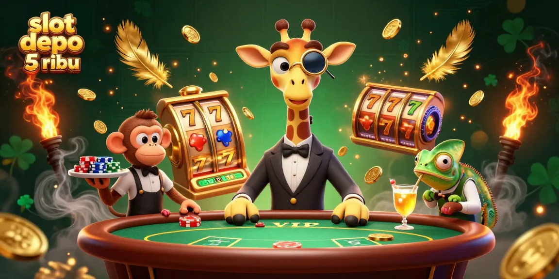 Experience thrilling winnings at slot depo 5 ribu with engaging characters in a vibrant casino setting.