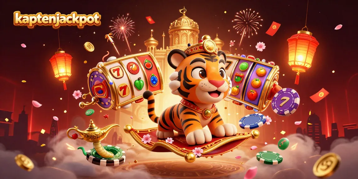Experience the thrill of kaptenjackpot with a vibrant, dynamic 3D scene filled with rich casino elements and characters.