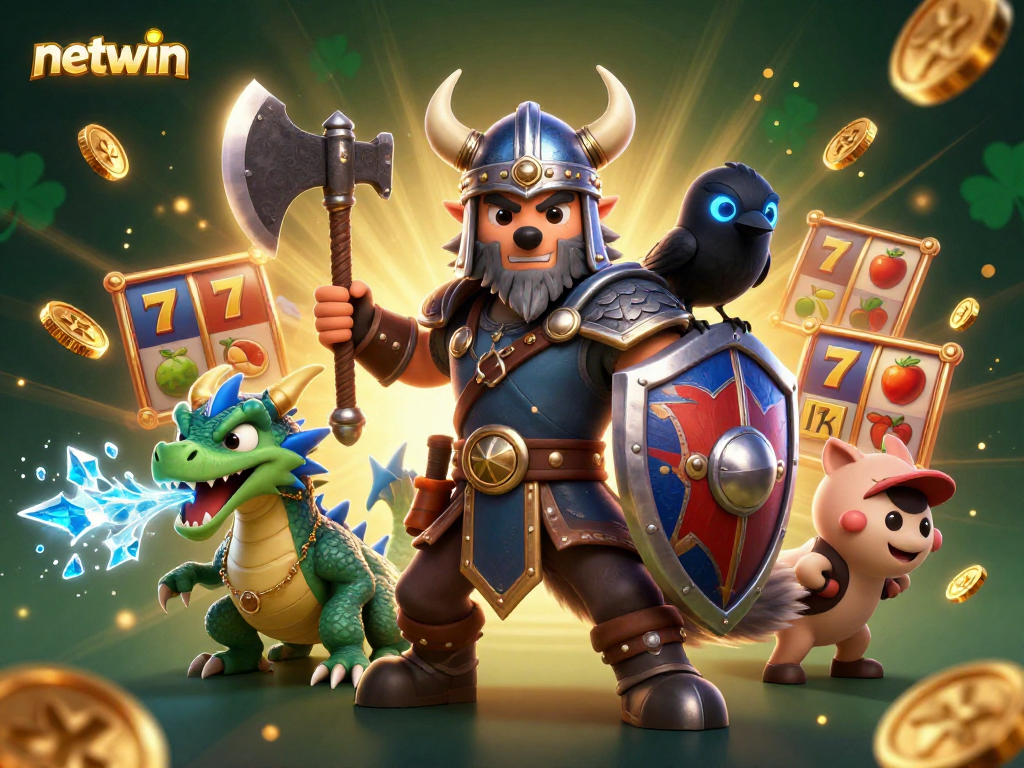 Experience the thrill of netwin with a Viking wolf warrior and friends in an exciting slots scene.