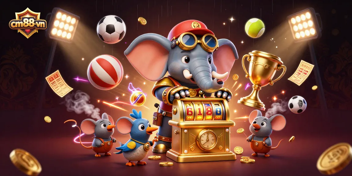 Engage in thrilling games at cm88-vn featuring a steampunk elephant with a golden slot machine!