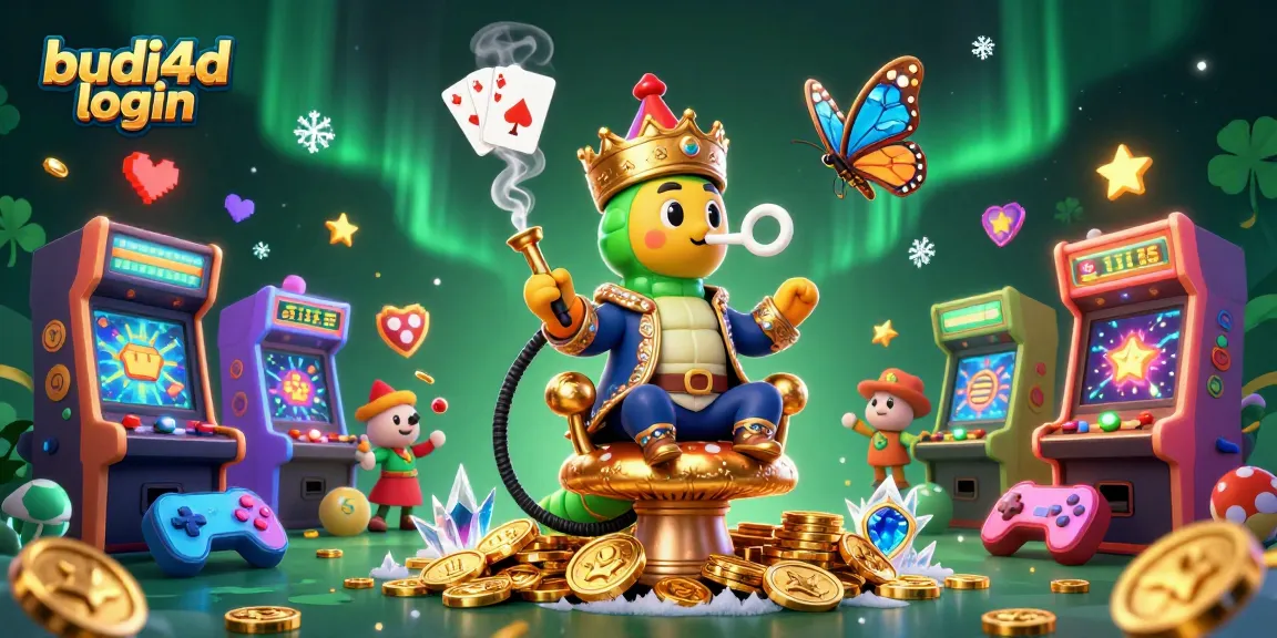 Engage in classic gaming excitement with budi4d login as vibrant casino elements surround a unique hookah-master character.