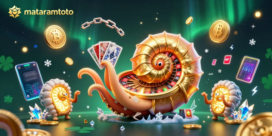 Experience thrilling gameplay with mataramtoto, featuring an ancient nautilus roulette wheel surrounded by vibrant crypto coins.