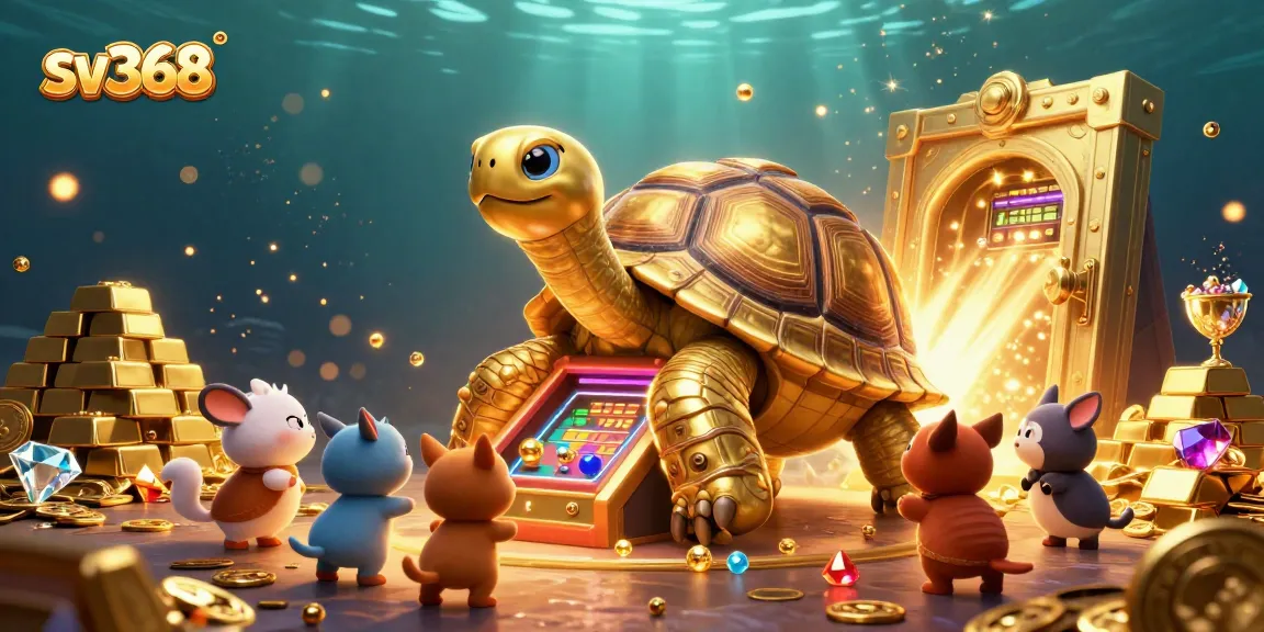 Engage with sv368's thrilling gaming experience inside a colossal golden tortoise pinball machine