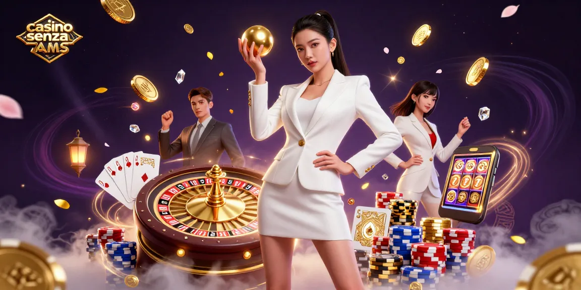 Interagisci con i casino senza AAMS attraverso elementi di gioco illustrati vivaci e un personaggio elegante.