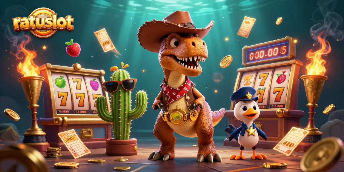 Engage with ratuslot as cartoon characters explore thrilling slot games and jackpot wins.