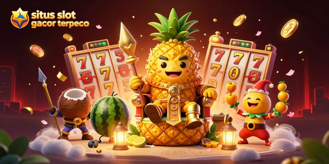 Experience the excitement of situs slot gacor terpercaya with our lively casino scene featuring a golden pineapple king.