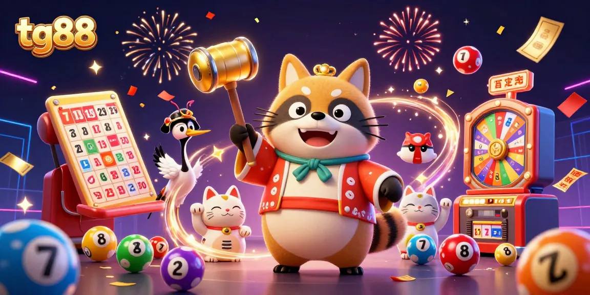Experience thrilling fun with tg88’s vibrant 3D-themed casino illustration showcasing luck and excitement.