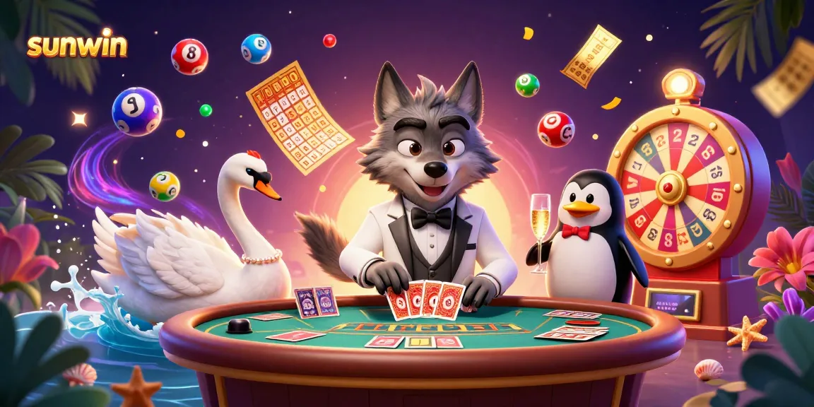 Engage with sunwin's thrilling gaming experience at a vibrant baccarat table featuring dynamic characters and game elements.